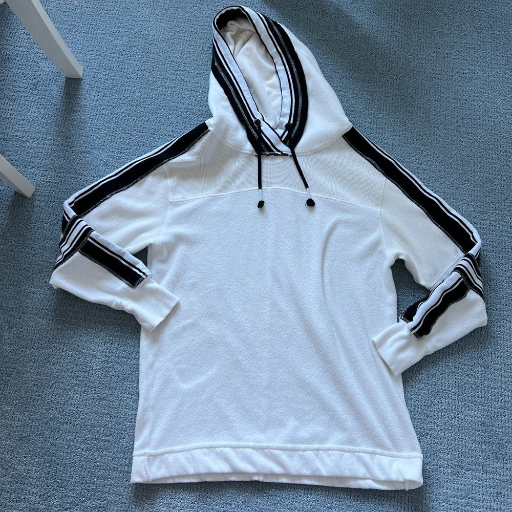 Free People Oversized White and Black Waffle knit and Fleece Hoodie Size XS